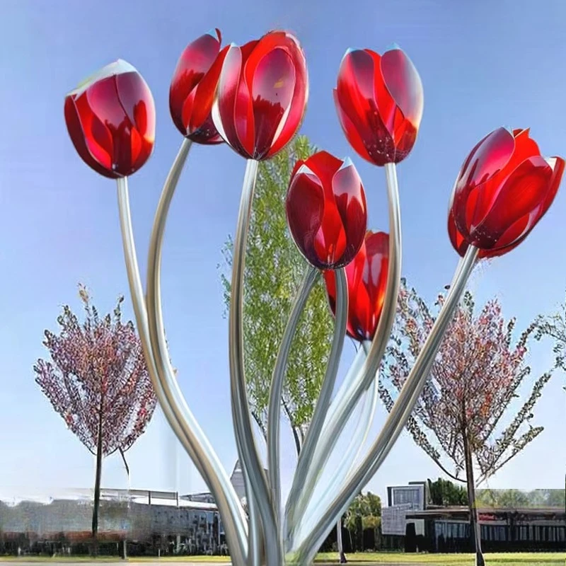 Large Custom Simulation Rose Creative Metal Hollow Glow Flower Mesh Red Punch Card Photo Stainless Steel Sculpture