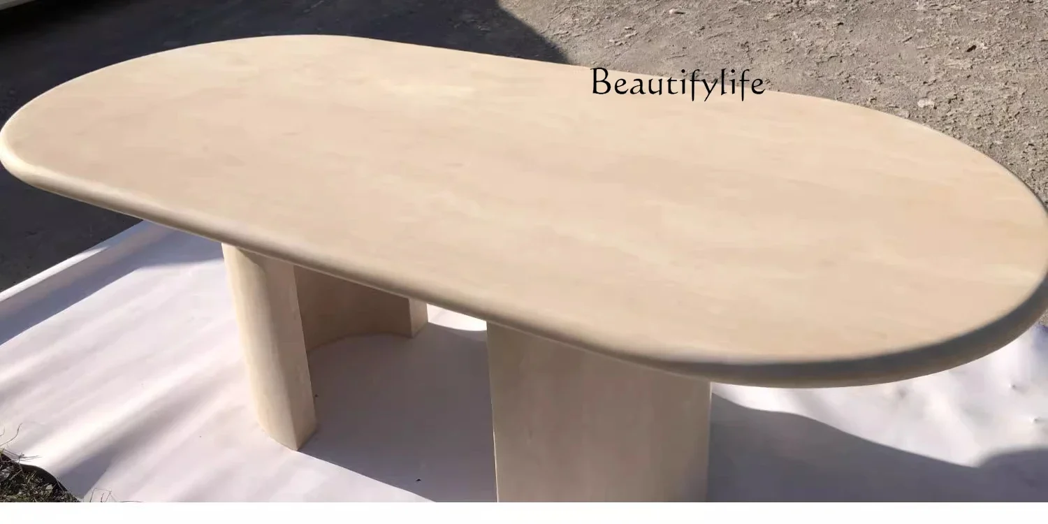 N62 Ivory White Travertine Long Dining Table French Minimalist Villa B & B French Long Dining Table
