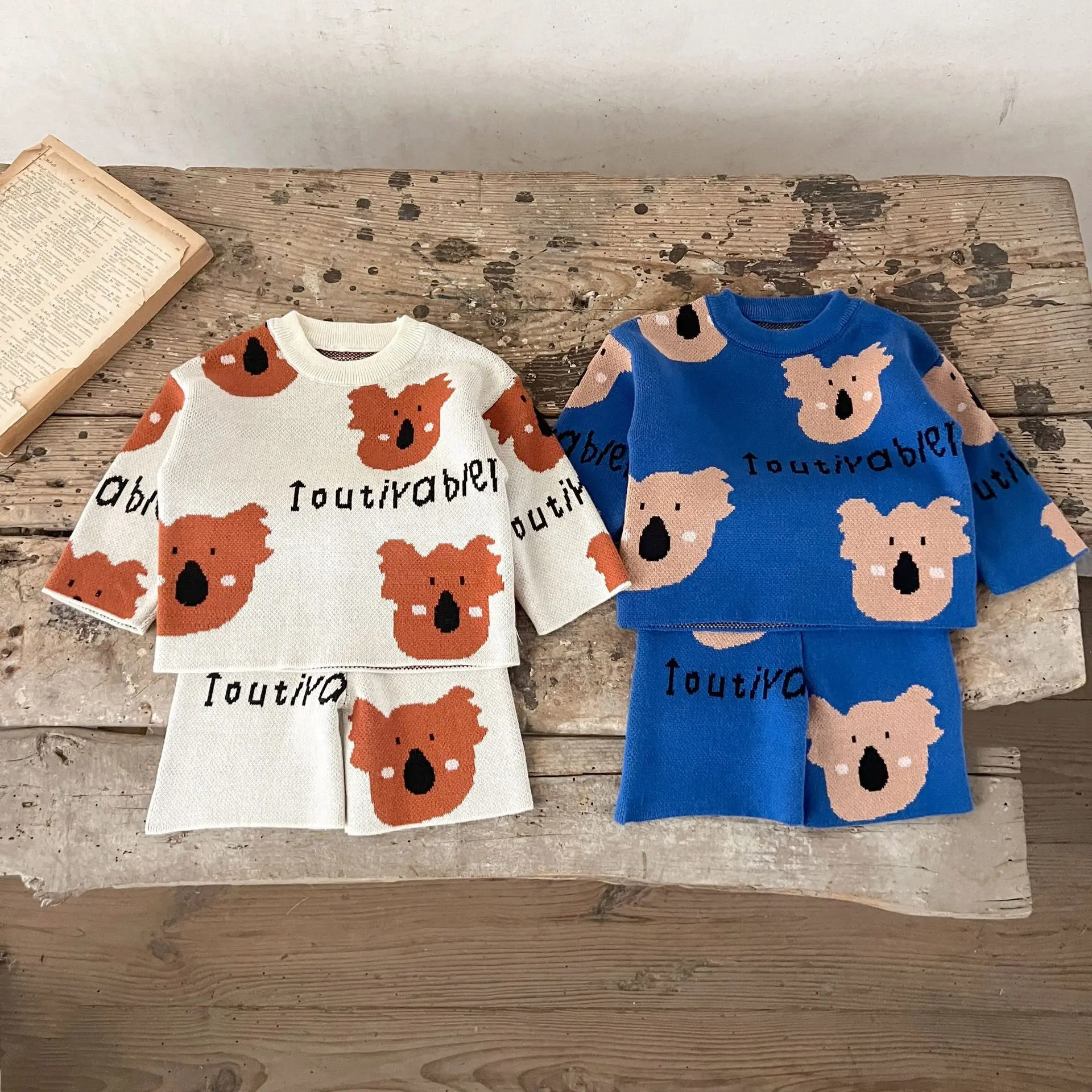 

Ins Korean Version Boy and Girl Baby Pure Cotton Cartoon Printed Sweater Set, Long Sleeved Top, Cropped Pants Two-piece Set