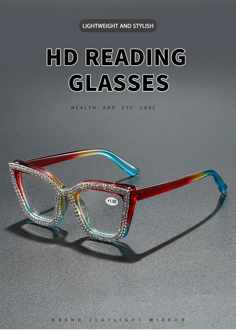 2025 Neue Lesebrillen für Damen und Herren, Katzenaugen-Design mit Diamanten Besetzt, Modische Blaulichtfilter-Brille, Unisex Lesebrille – Detail 4