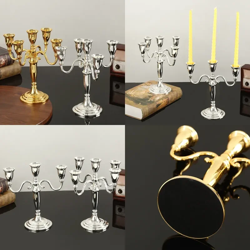 European Alloy 3/5 Arm Candlestick Holder Smooth Luxury Candelabra for Romantic Dinner Restaurant Table Centerpiece Decor