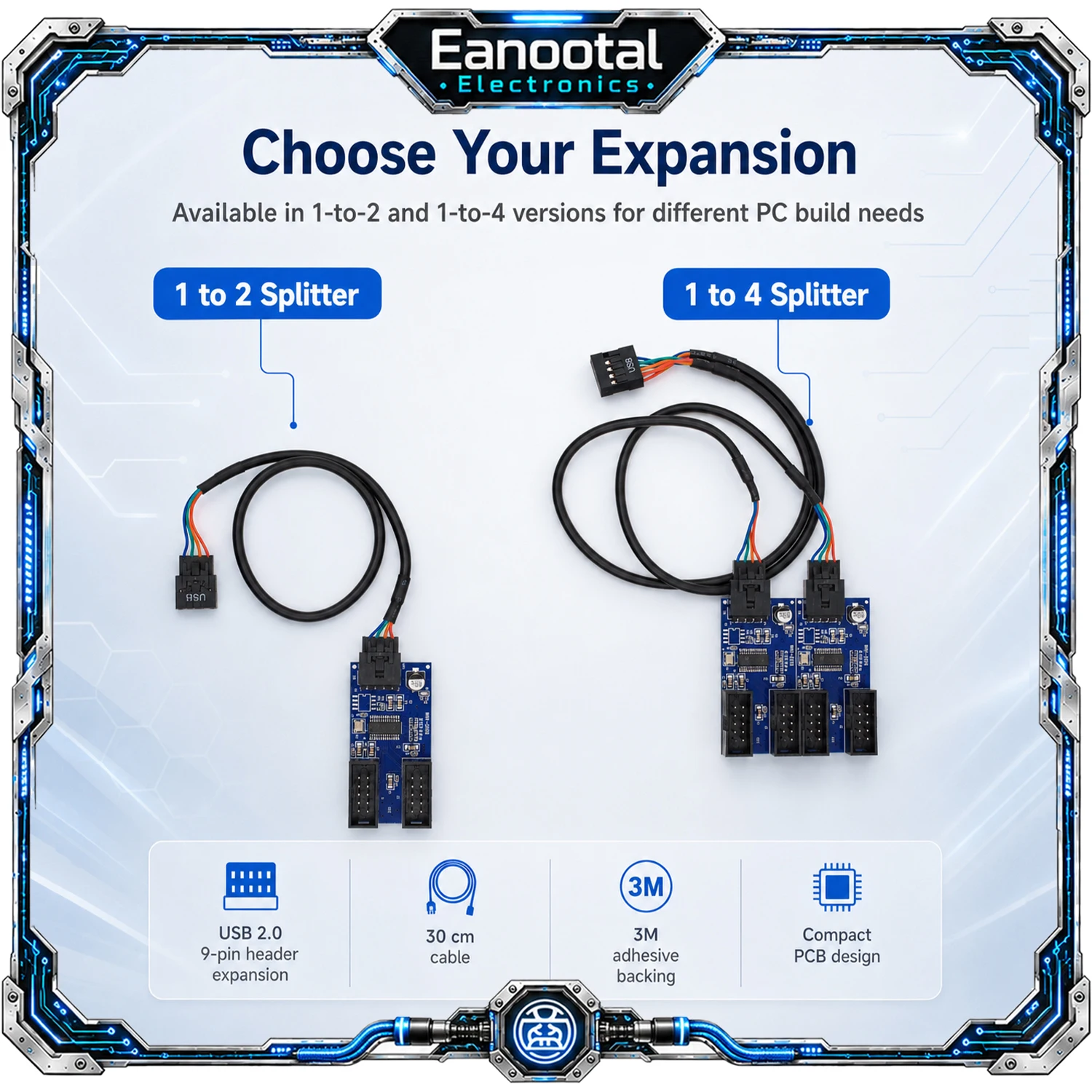 Internal USB 2.0 9 Pin Header Hub 1 to 2 1 to 4 Motherboard USB Header Splitter 30cm Cable for AIO RGB Fan Controller PC