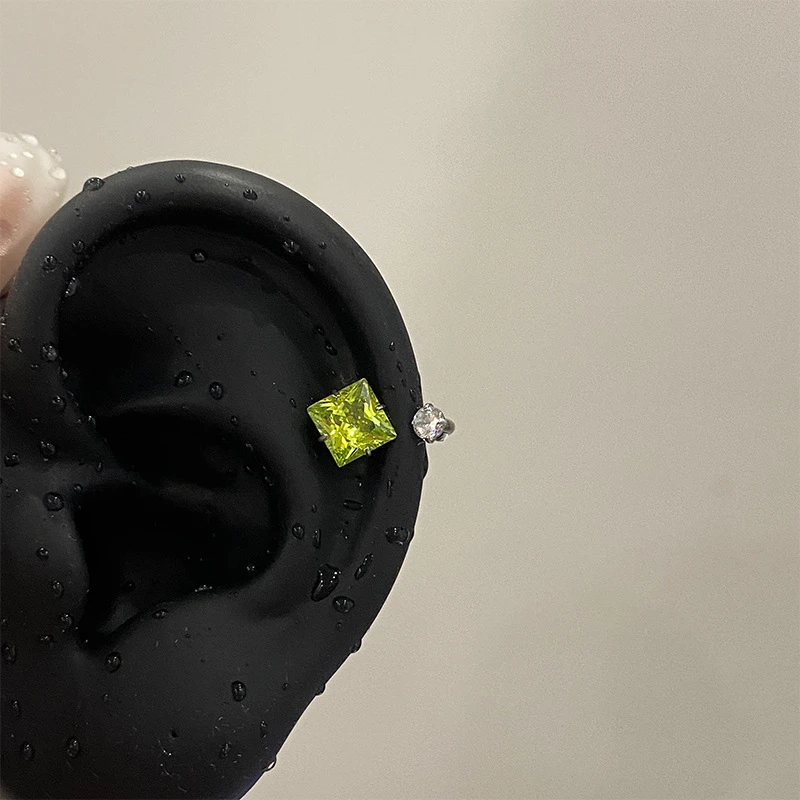 1PCS Shiny Chromatic Square Zircon 316L Stainless Steel 1.2mm Annular Ear Bone Nail Earring for Women Y2K Auricle Accessories