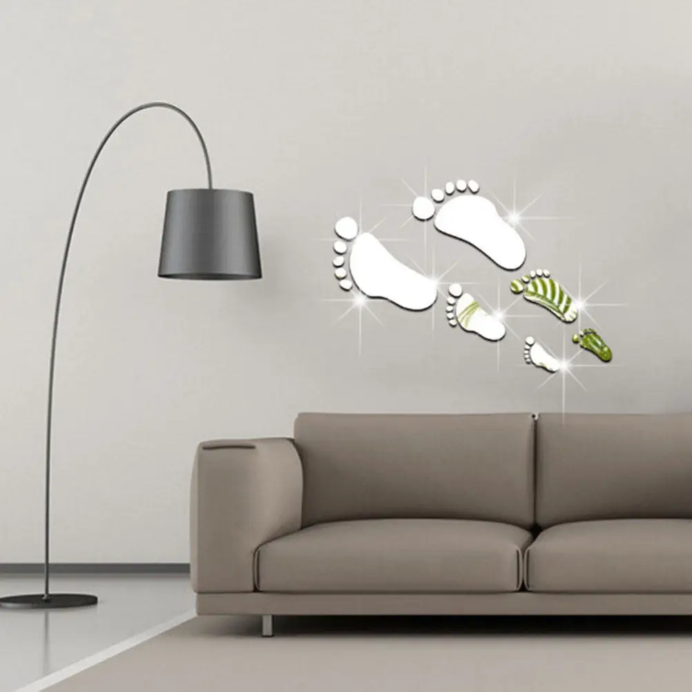 1Sheet Footprint Mirror Wall Sticker Acrylic Fine Texture Damage Resistant Decorative Mirror Wall Decal for Nursery Kids Room