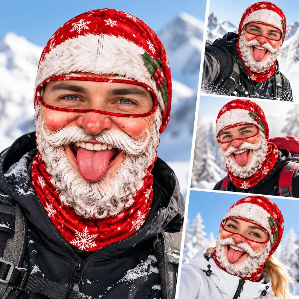 3D Printed Full Face Christmas Funny Ski Mask Full Coverage Snowflake Pattern Old Man Balaclava Face Mask Breathable Eye Hole