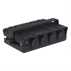DC 12V 24V 4 Gang Marine Rocker Switch Box Emergency Strobe Light 4-Gang Toggle Controller Panel 80A for Car Boat Marine RV