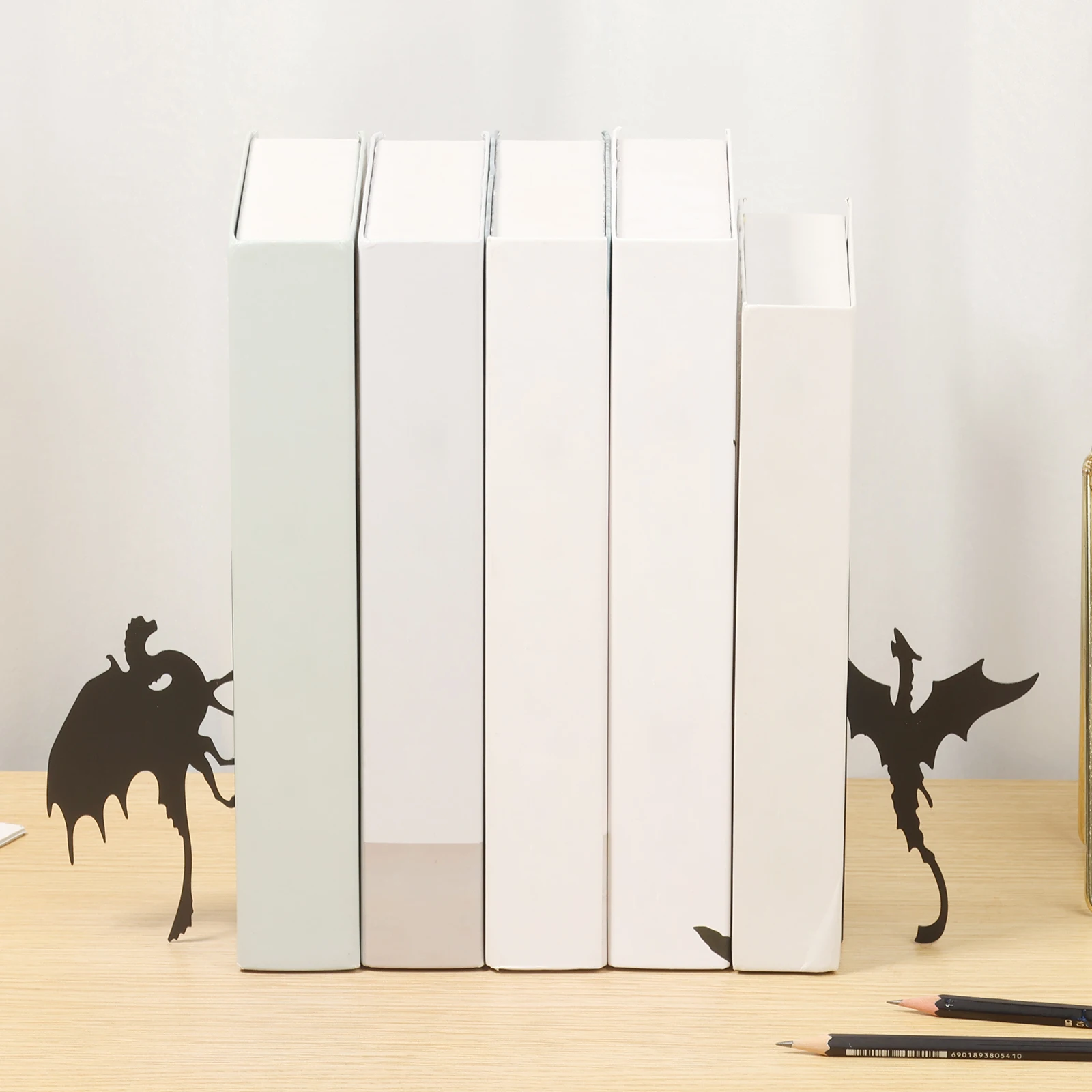 4/2Pcs Dragon Shape Bookend Metal Book Stopper for Shelf Bookshelf Home Office Desk Book and Report Storage Organizer Bookend