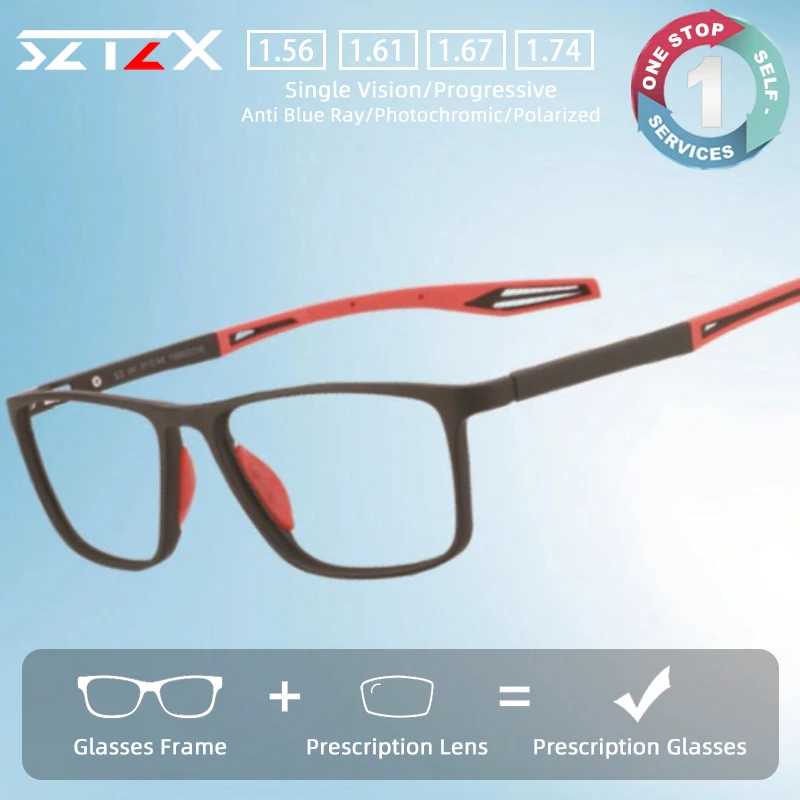 

SZTZX Ultralight Comfortable Sporty Prescription Glasses Anti Blue Light Rectangle Myopia Glasses Progressive Reading Eyewear