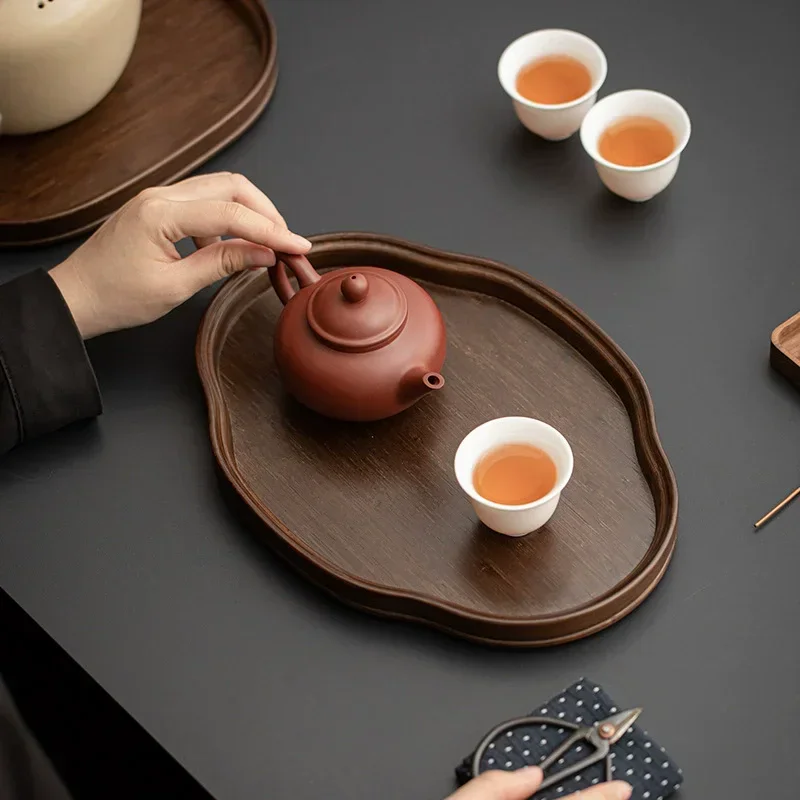 Eco Teacup Wood Tray Retro Glass Tray Cake Candy Kung Fu Tea Jewelry Decorative Tray Dessert Storage Dish Home Decor Posing Prop