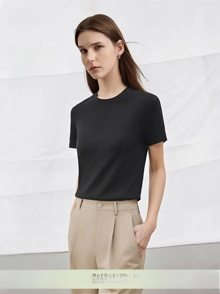 

Женская футболка Slim Fit из модала и хлопка с коротким рукавом, повседневная, универсальная, летняя, новинка, дышащая, комфортная, с круглым вырезом