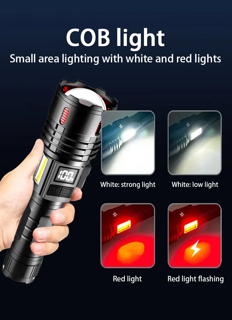 2025 Most Powerful Flashlight Super Bright Rechargeable Led Torch 10000000LM Long RangeTactical Flashlights With Magnet Lantern
