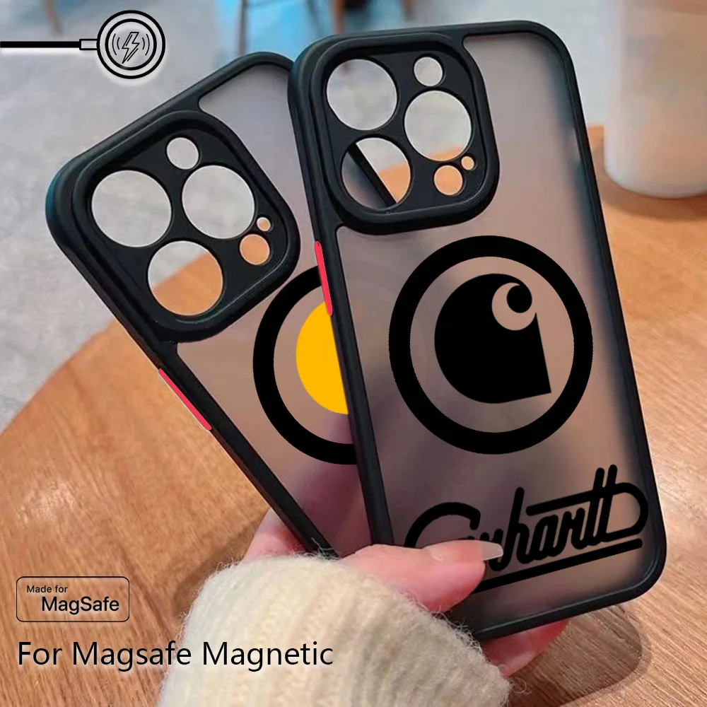 Fashion Brand Phone Case for IPhone 16 15 14 13 12 11 Pro Max Mini XR XS X 7 8 6 6s Plus Matte Magnetic Back C-carhartts Cover