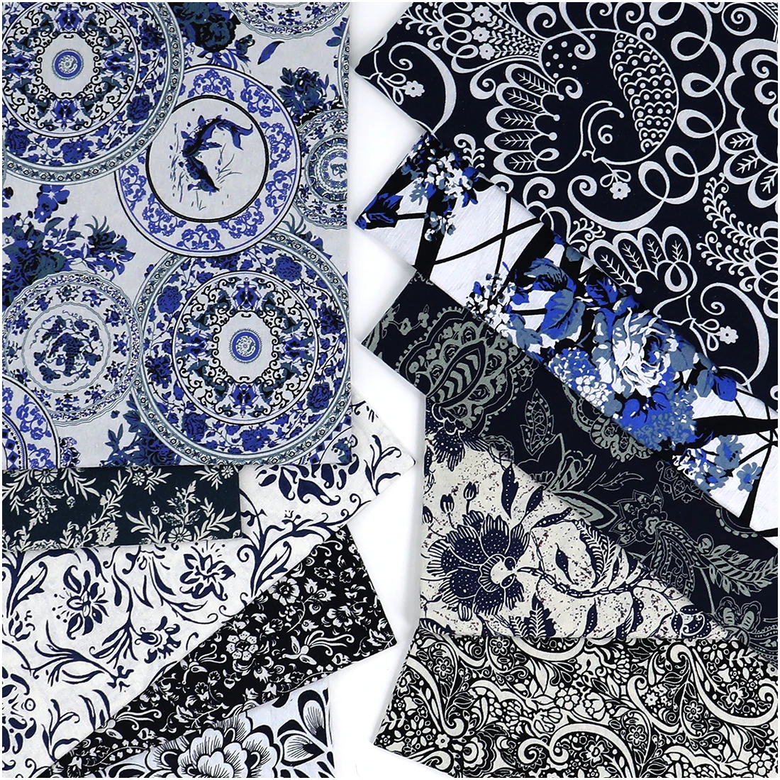 Chinese Style Blue And White Cotton Printed Fabric For Sewing Dress Appareal Bird Flower China Design Decoration Cloth