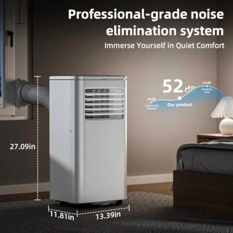 Portable air conditioner for home use, aluminum-coated steel body, white color, 8000 BTU cooling with 4-in-1 functionality incl