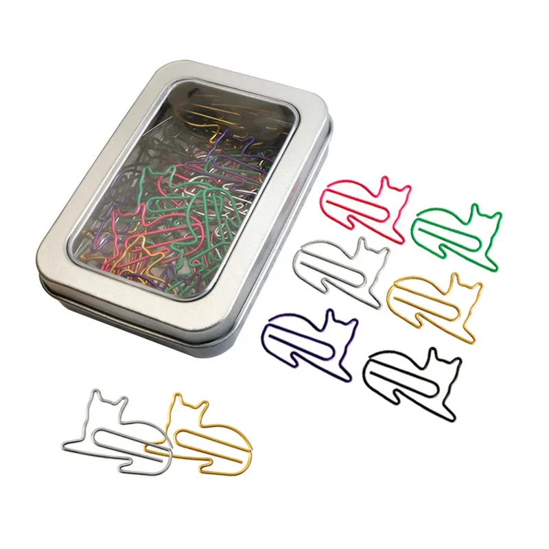 Boxed Creative paperclip office supplies Color Cartoon Cat Shape Metal Animal Special-shaped Spot Black Binder Gold Paper Clip