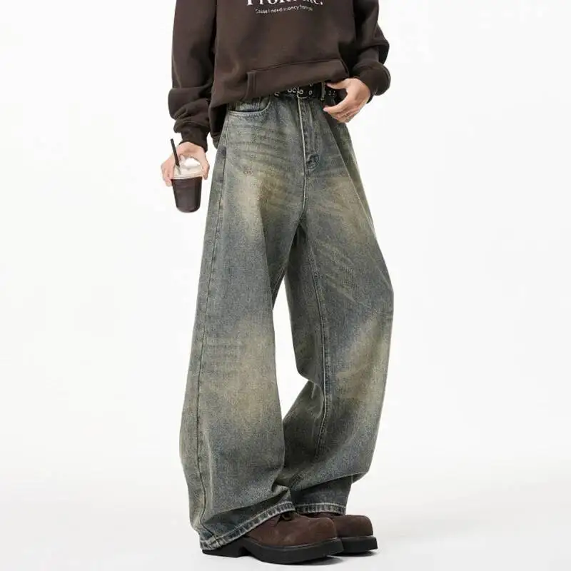 LUZHEN 2026 New Gradient Wornout Washed Loose Straight Tube Jeans Men Stylish Handsome Original Vintage Style Denim Pants JY7898