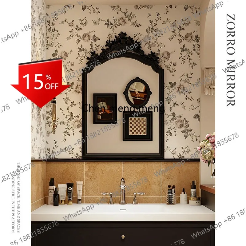 Q178 European retro carved bathroom mirror living room fireplace decorative mirror court style wall hanging makeup mirror