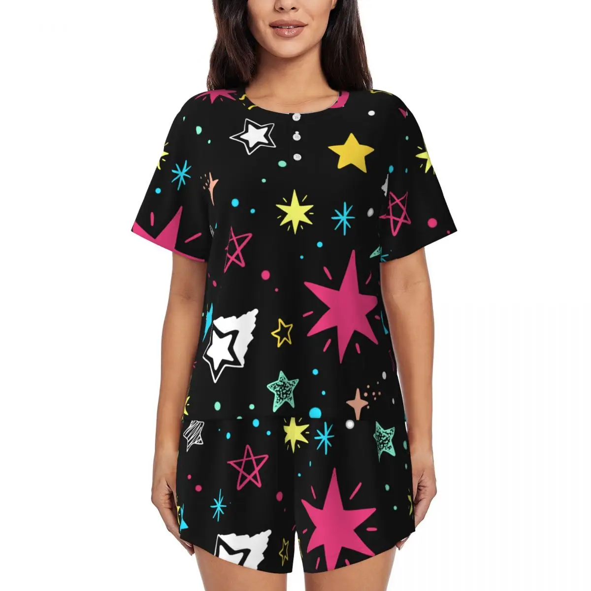 

Colour The Stars Loose Casual Summer Women Pajama Short-Sleeved Sets