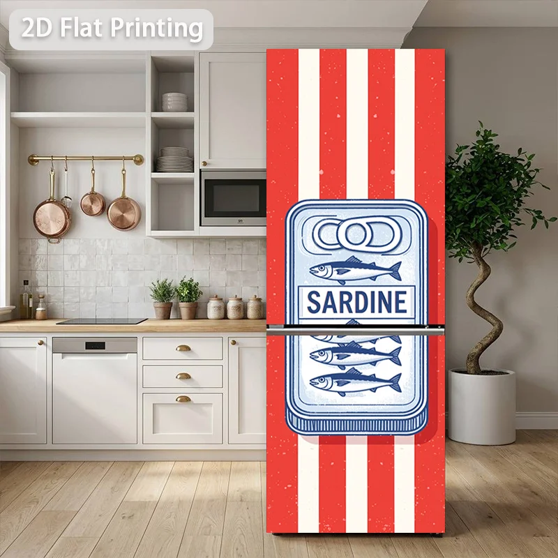 Printing Refrigerator Sticker Sardine Can Pattern Themed Design, Self-Adhesive Wall Decal Wallpaper, Suitable for Cabinets and