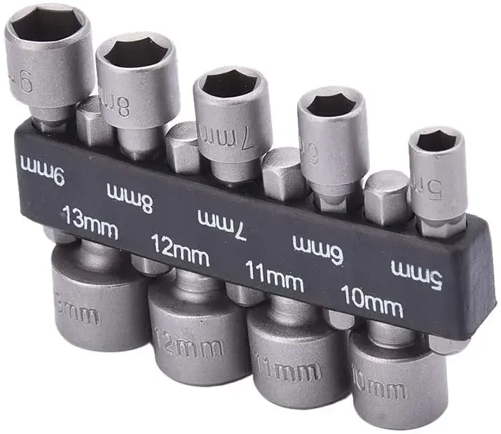 9pcs  Wrench 1/4" Screw Metric Driver Tool Set Adapter Drill Bit 5 To 13mm Hexagonal Shank Hex Nut Socket