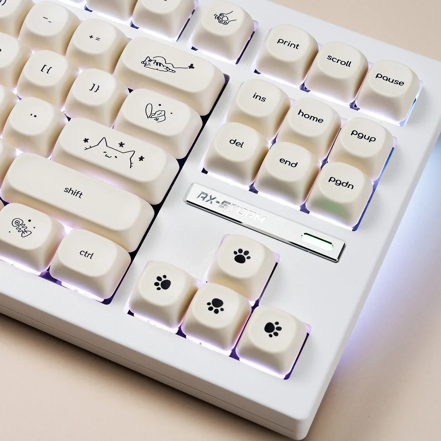 Simple Milky White Cute Cat Dog Theme Keycap 124Keys PBT Sublimation MOA Profile Round Ball Caps DIY Mechanical Keyboard Keycaps