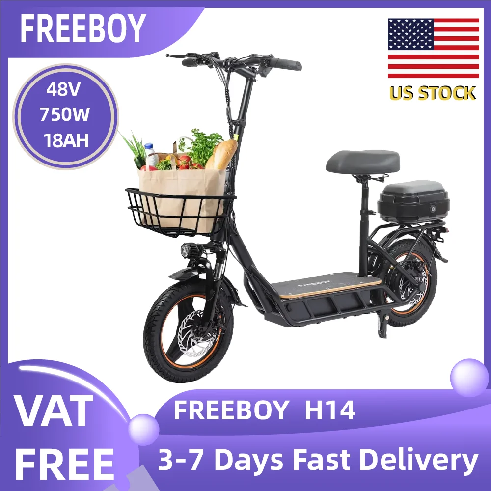 

FREEBOY H14 Adult Electric Scooter 750W Motor 48V 18AH Folding E-Scooter 14 Tire city eScooter