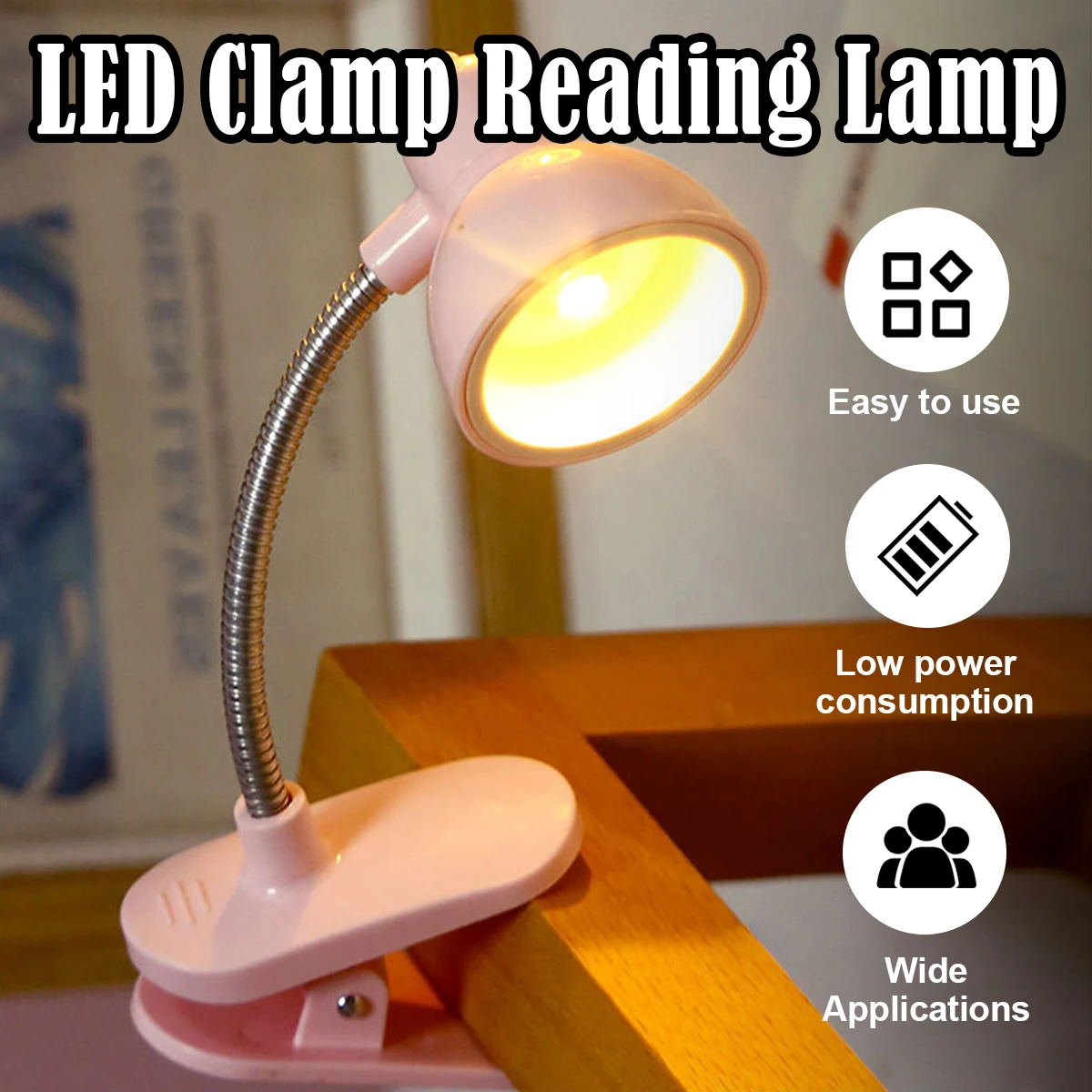 Mini Led Book Light Lamp With Battery Power Warm White 3000K Adjustable Angle Clamp Reading Lamp Small Reading Lights