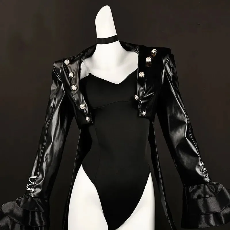 Game Royal Kasumi Cosplay Costume P5R VIOLET Sumire Yoshizawa Wig Jumpsuits PU Coat Woman Sexy Party Suitc;6,r'8;p'