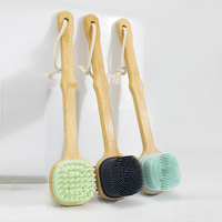 Natural Bristles Back Scrubber Shower Brush With Detachable Long Wooden Handle Dry Skin Exfoliating Body Massage Cleaning Tool