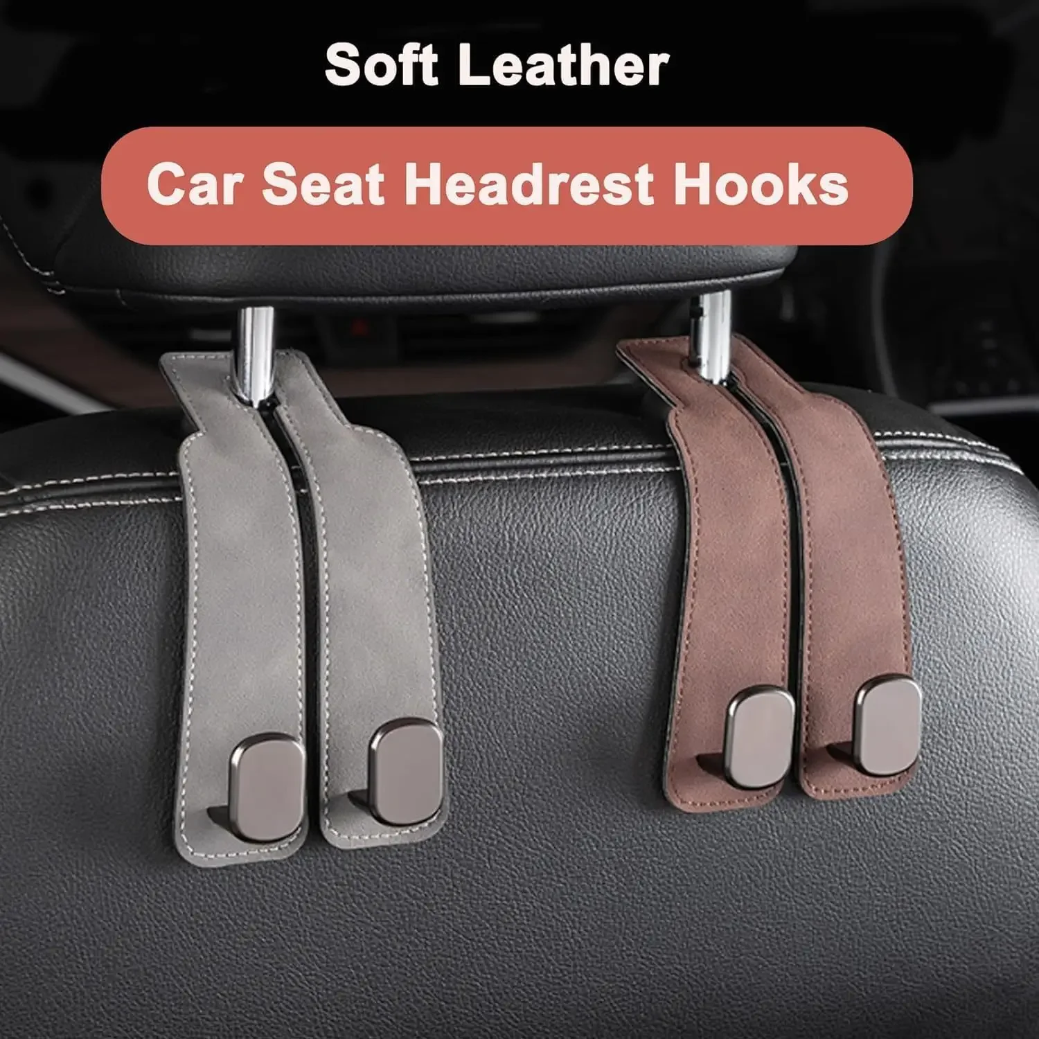 

2 Pack Quality Car Headrest Hook Premium Suede Rear Seat Hanging Dual Hook 20KG Large Load-Bearing Alloy Hook Hanger Universal