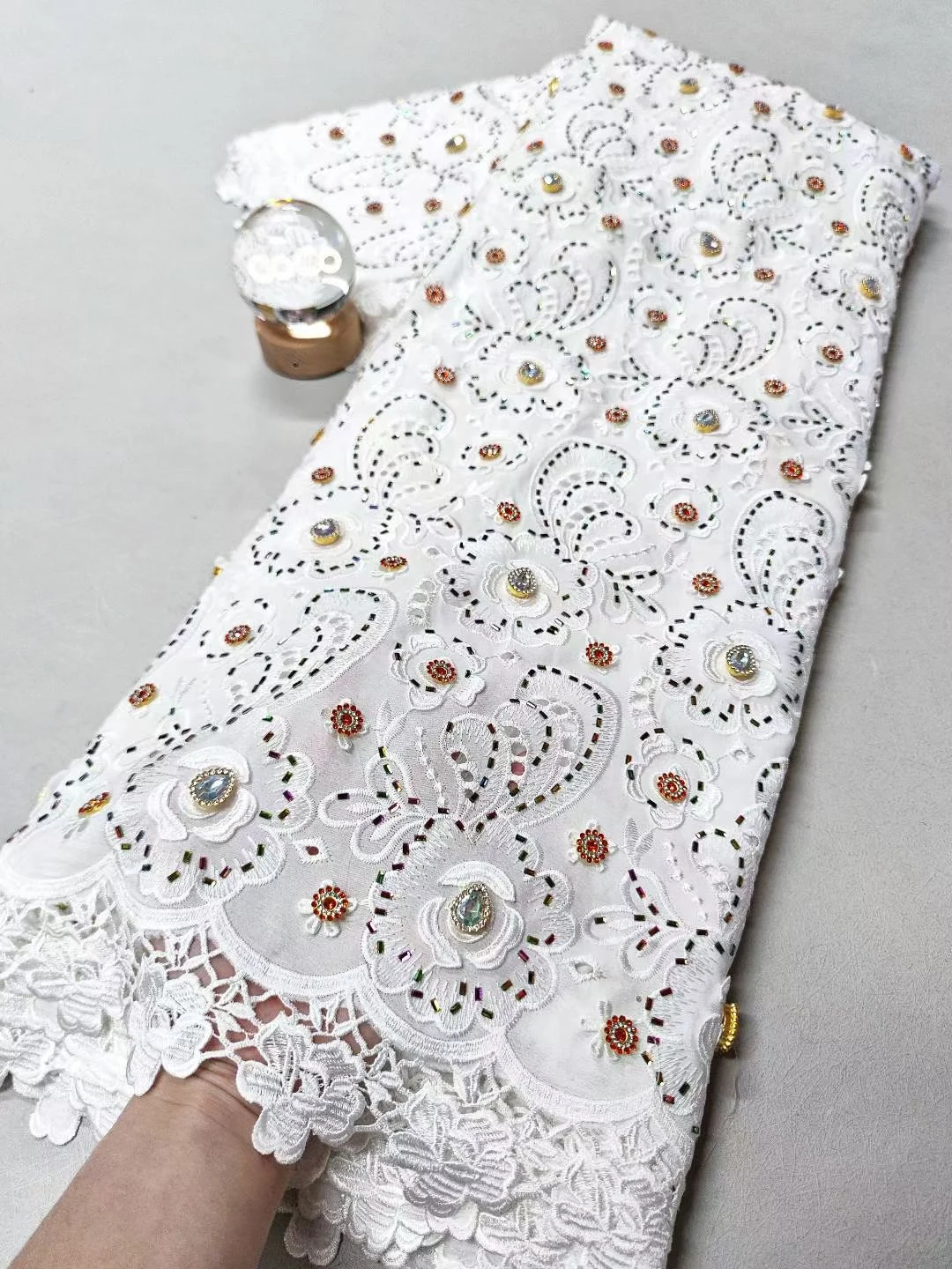 

White Lace Fabric Nigerian Fabric 5Yards French Lace Fabrics Organza African Lace Sequence Fabric With Diamond And Stone A1097-1