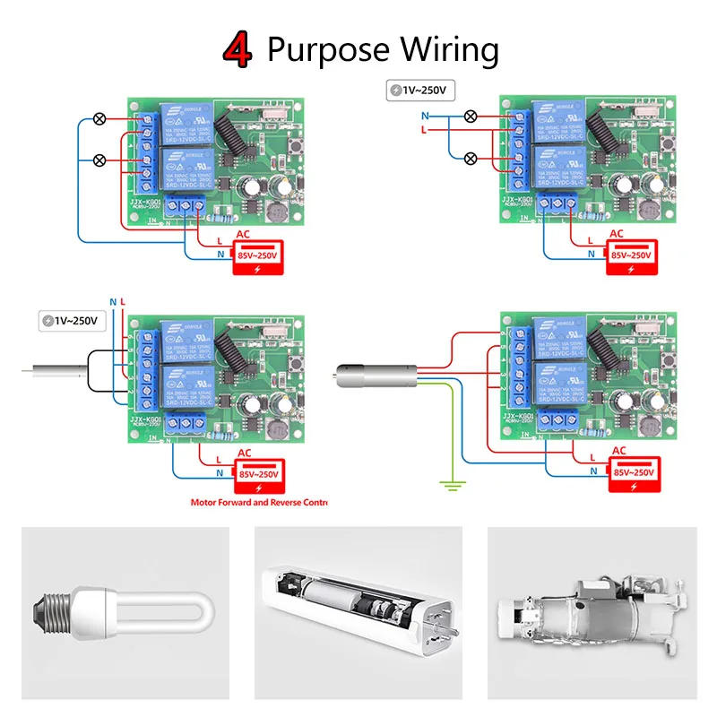 RF 433Mhz Wireless Universal Gate Remote Control SwitchAC 110V 220V 230V  250V 2CH Relay Receiver for Lights Garage Door Control