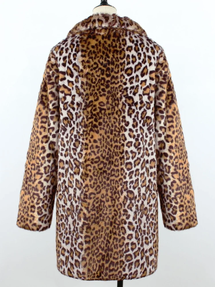 Winter Women\'s Warm Faux Fur Long Coat Leopard Leisure Women Shaggy Fur Long Jackets Thick Fluffy Luxury Bontjas Outerwear 2023