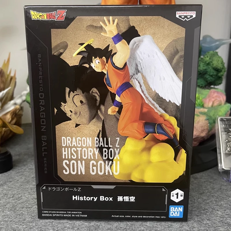 재고 있음 반다이 오리지널 BANPRESTO 역사 상자 드래곤 볼 Z 작별 인사 손오공 천사 날개 애니메이션 피겨 모델 장난감 장식품 선물