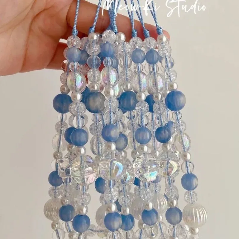 

Unique Handmade Blue Starry Ocean Phone Chain Charm Strap Wrist Hanging Keychain Ins Style Woman Girl Camera Lanyard