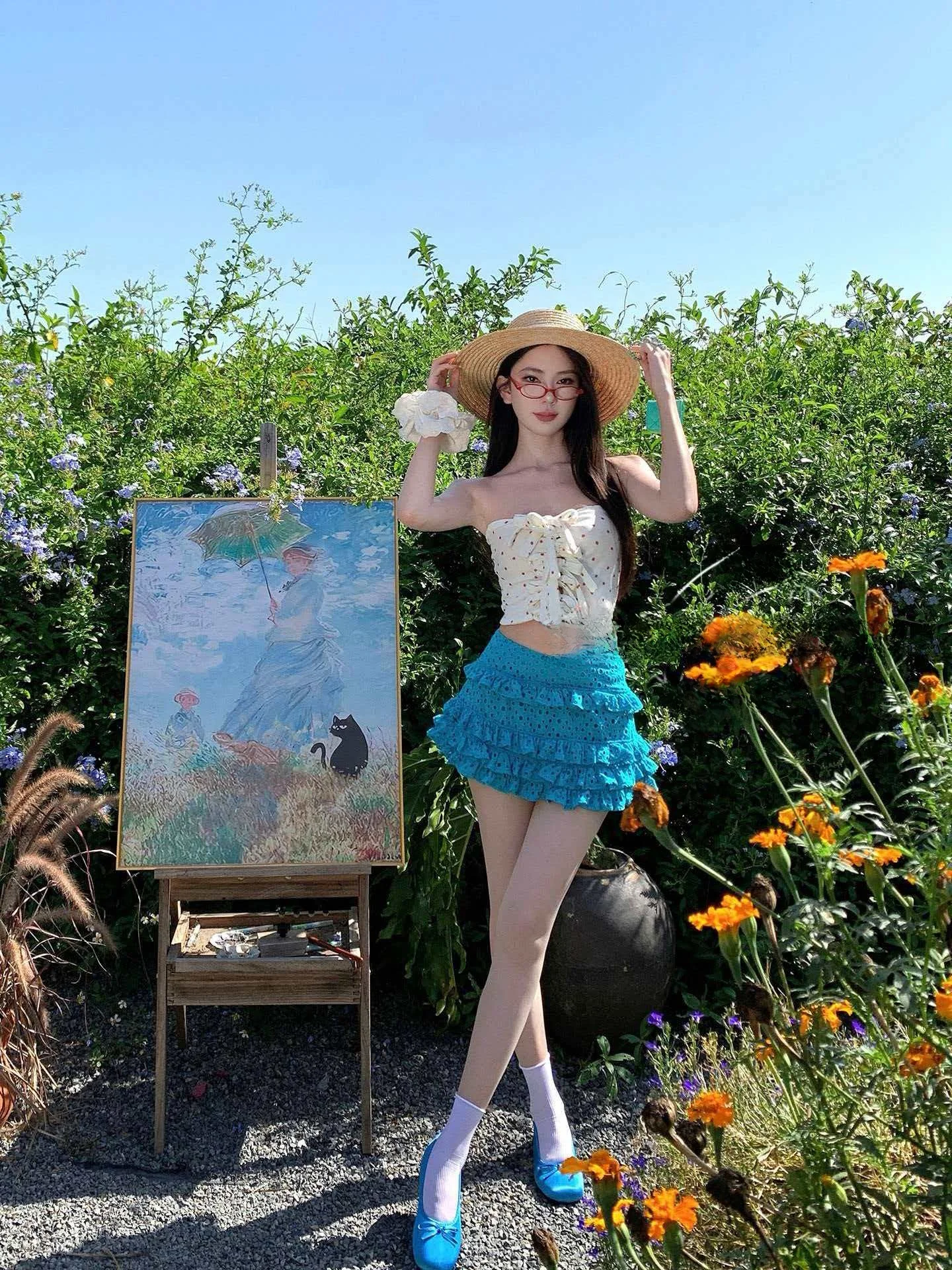 

Beautiful Island Sle Women's Bikini Set Dopane Strap Blue Cake Swimsuit Tee Piece Suit Separate Tube Top Swimwear