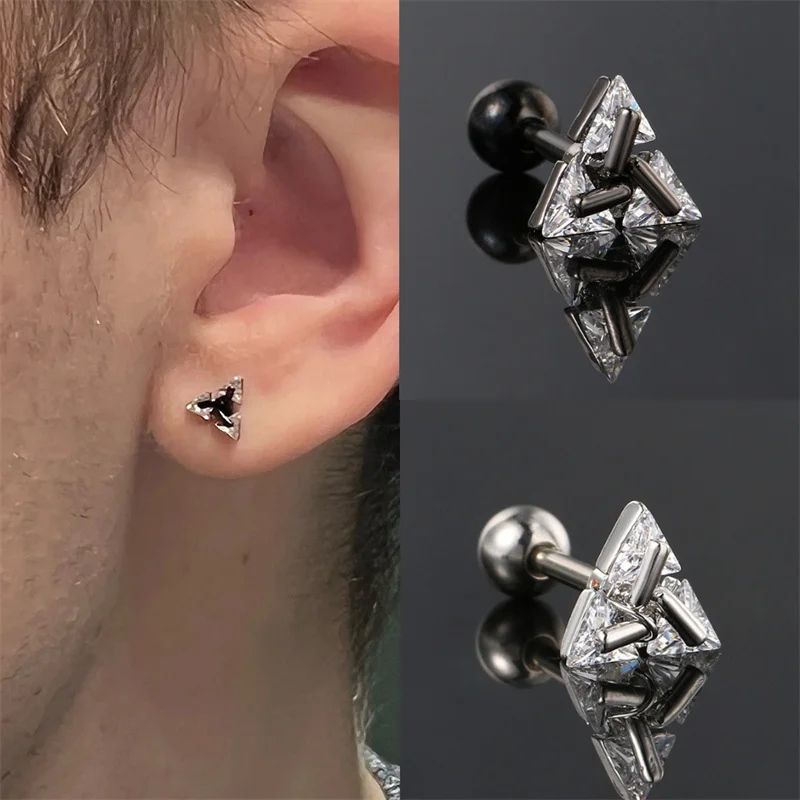 1 PC Simple Zircon สามเหลี่ยมหูกระดูกเล็บเคลือบเงาเกลียวสตั๊ดต่างหูสําหรับผู้ชายผู้หญิงใหม่ EAR STUD Y2k เครื่องประดับของขวัญ