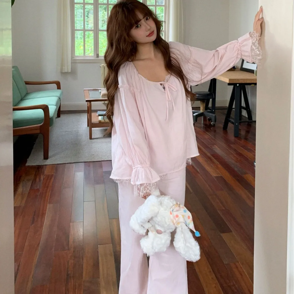 Korean version sweet new pure cotton sleepwear for women in spring and summer loose  pure desire style, white  simple home wear