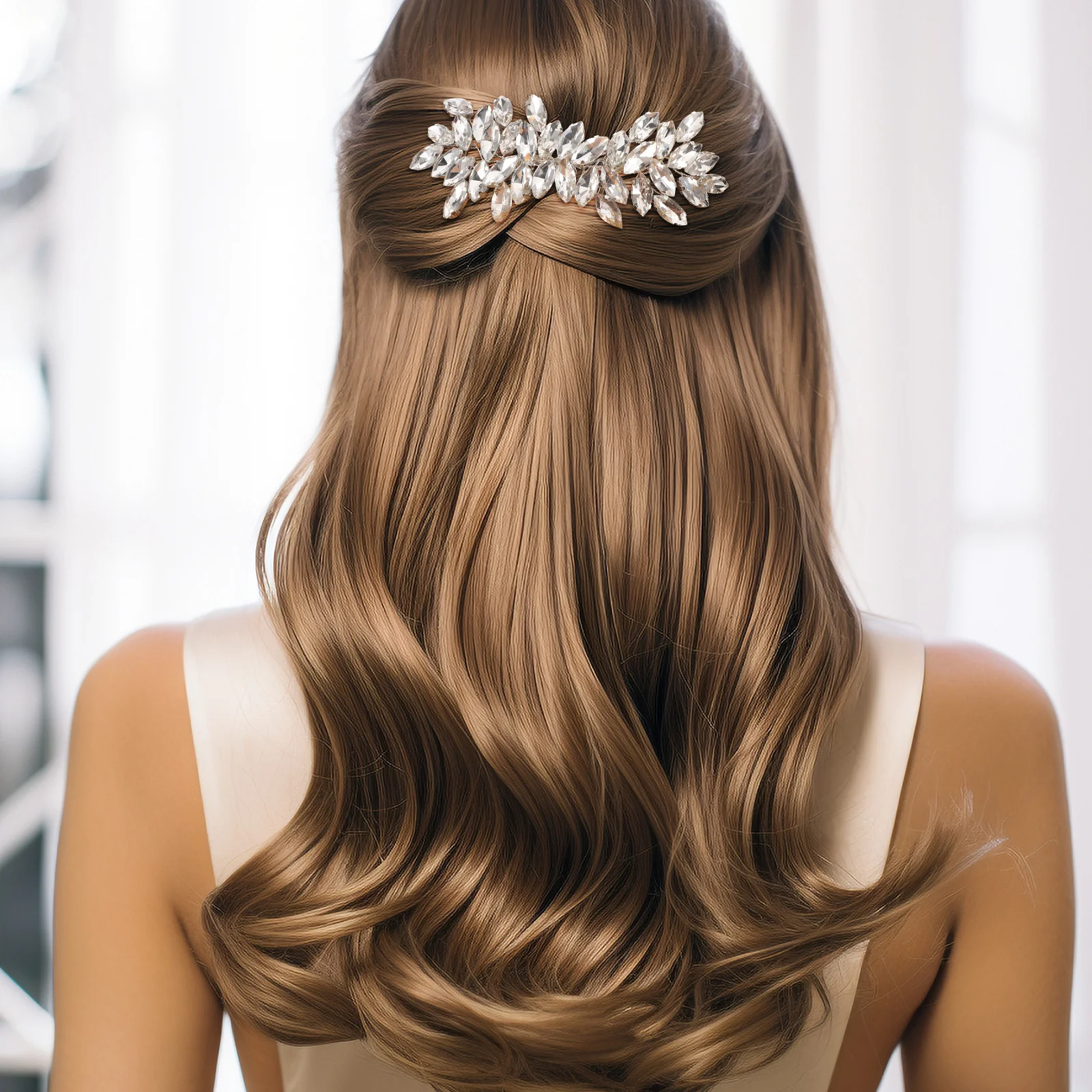 كريستال الزفاف خوذة حجر الراين الزفاف مشط الشعر ورقة الجانب قطعة شعر اكسسوارات وصيفة الشرف للنساء غطاء الرأس وصيفه الشرف #4