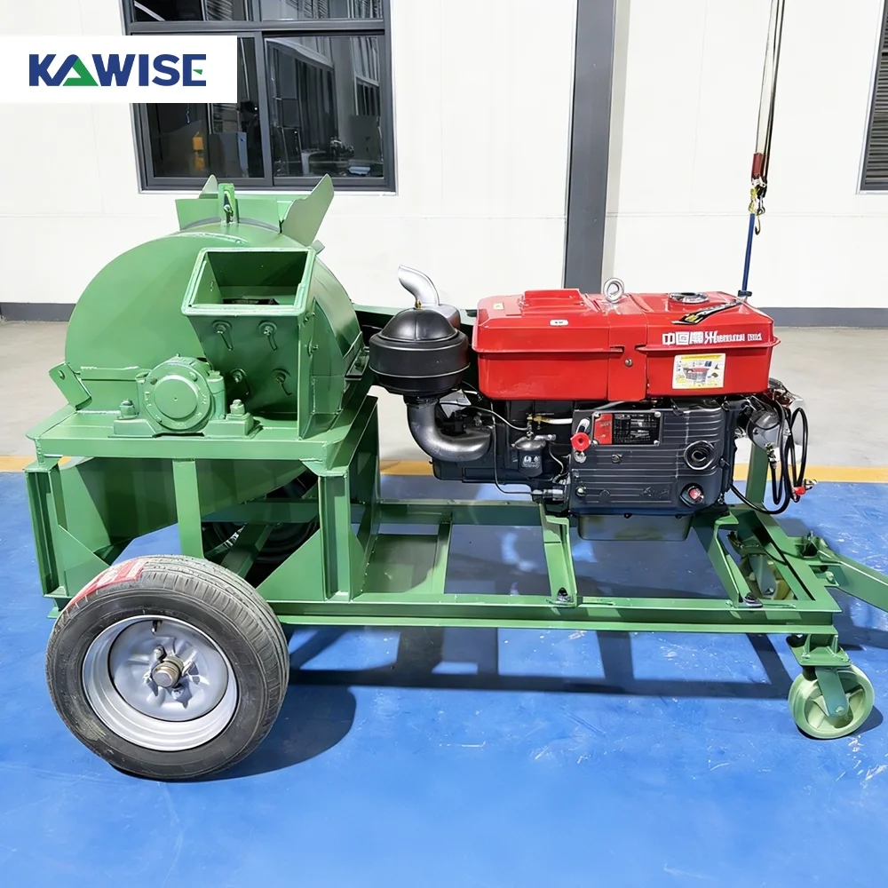AIROW Diesel Wood Crusher Machine for Outdoor Branches Logs Waste Wood Biomass Fuel Material Processing and Farm Use