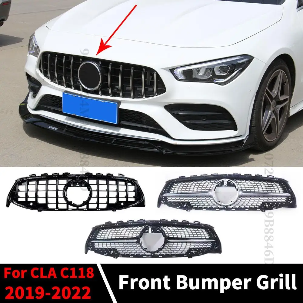 

Center Sport Front Hood Grille Bumper Grill GT Diamond For Mercedes W118 C118 Benz CLA 2019+ 220 250 180 260 200 Exterior Part