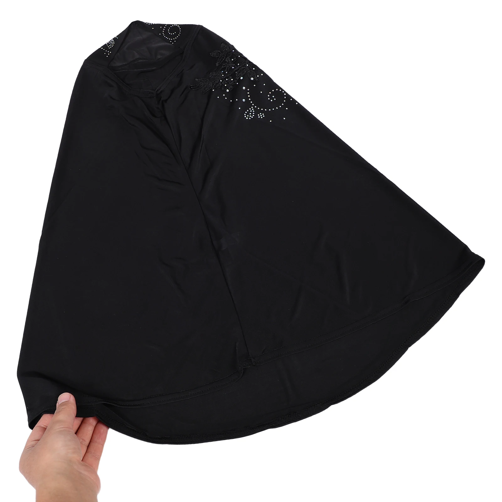 

Ladies Black Lace Overlay Hijab Rhinestone Embellished Non-Slip Lightweight Headscarf For Women Summer Outdoor Religious Elegant
