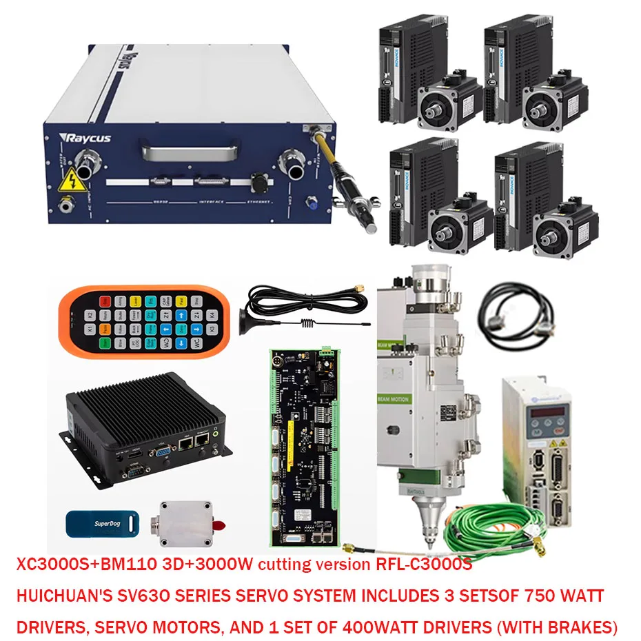 Raycus laser source RFL-C020/RFL-C025/RFL-C3000 XC3000S laser cutting system BM110 laser cutting head SV630/SV660 Huichuan servo