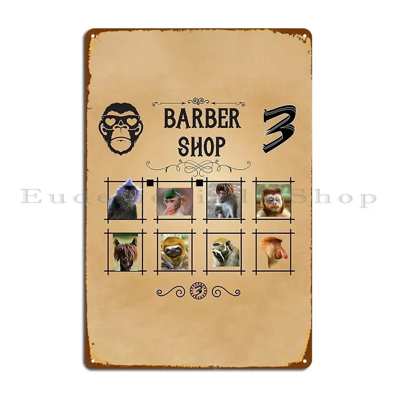 Barber Shop Affen-Design Metallschilder Bar-Höhle Personalisiertes Party-Design Zinn-Schild Poster für Zuhause