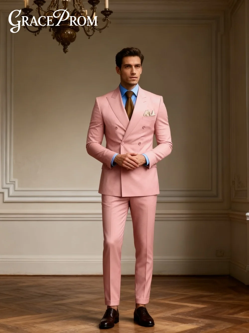 Squisito set completo da uomo doppiopetto per matrimonio Set completo da uomo classico slim fit da lavoro 2 pezzi con pantaloni giacca