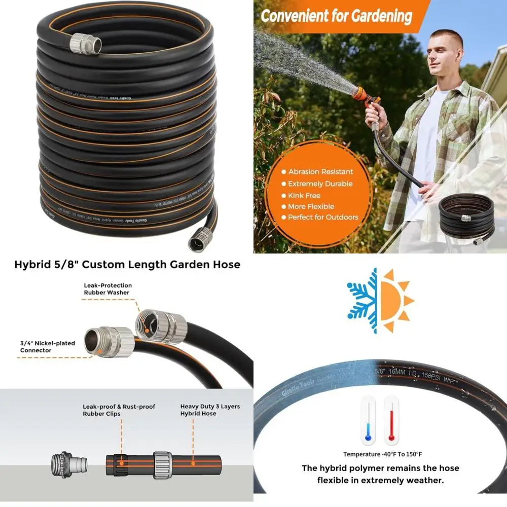 

Садовый шланг Giraffe Tools 100 футов x 5/8, индивидуальная длина, сверхмощный, без изгиба, гибкий, резиновый садовый шланг, герметичный водяной шланг с