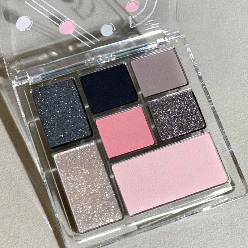 Paleta de Sombra Fumada para Meninas, Glitter Perolado, Palete de Maquiagem para Olhos, Cosméticos Coreanos, Doce e Legal, 7 Cores, Rosa-Preto, Quente, Novo