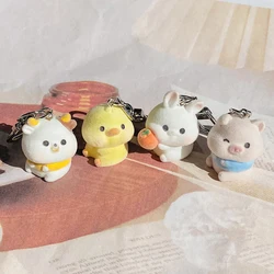 Fluffy Duck Rabbit Cow Animal Keychains For Friend Resin Cartoon Kawaii 3D Pig Puppy Doll Pendant Bag Box Car Key Ring Jewelry