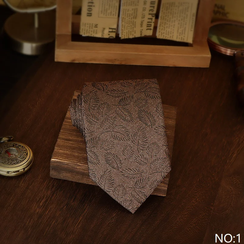 

Light Luxury Style Retro Coffee Striped Pattern Men's Tie Business Banquet Shirt Accessory 8CM Wide Handmade Knotted Cravat