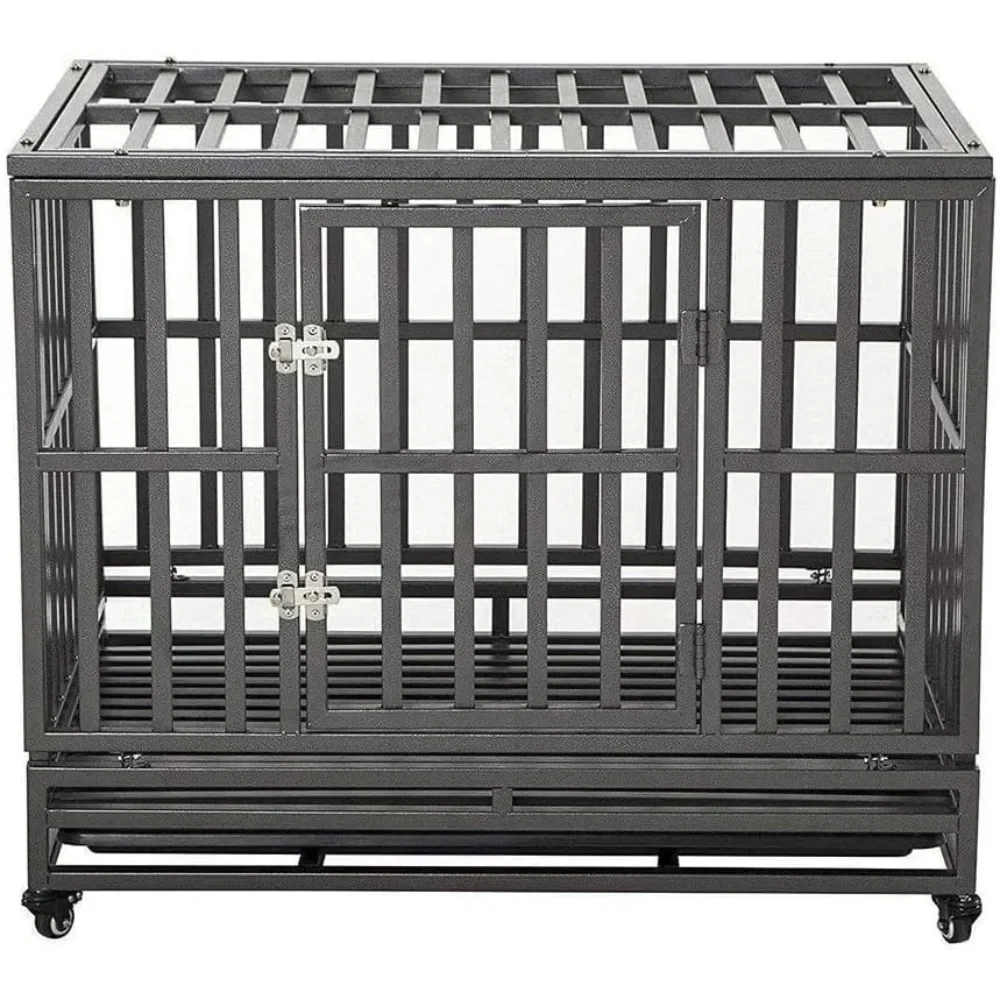 38 Inch Heavy Duty Dog Cage Metal Kennel and Crate for Large Dogs,Easy to Assemble Pet Playpen with Four Wheels,Black